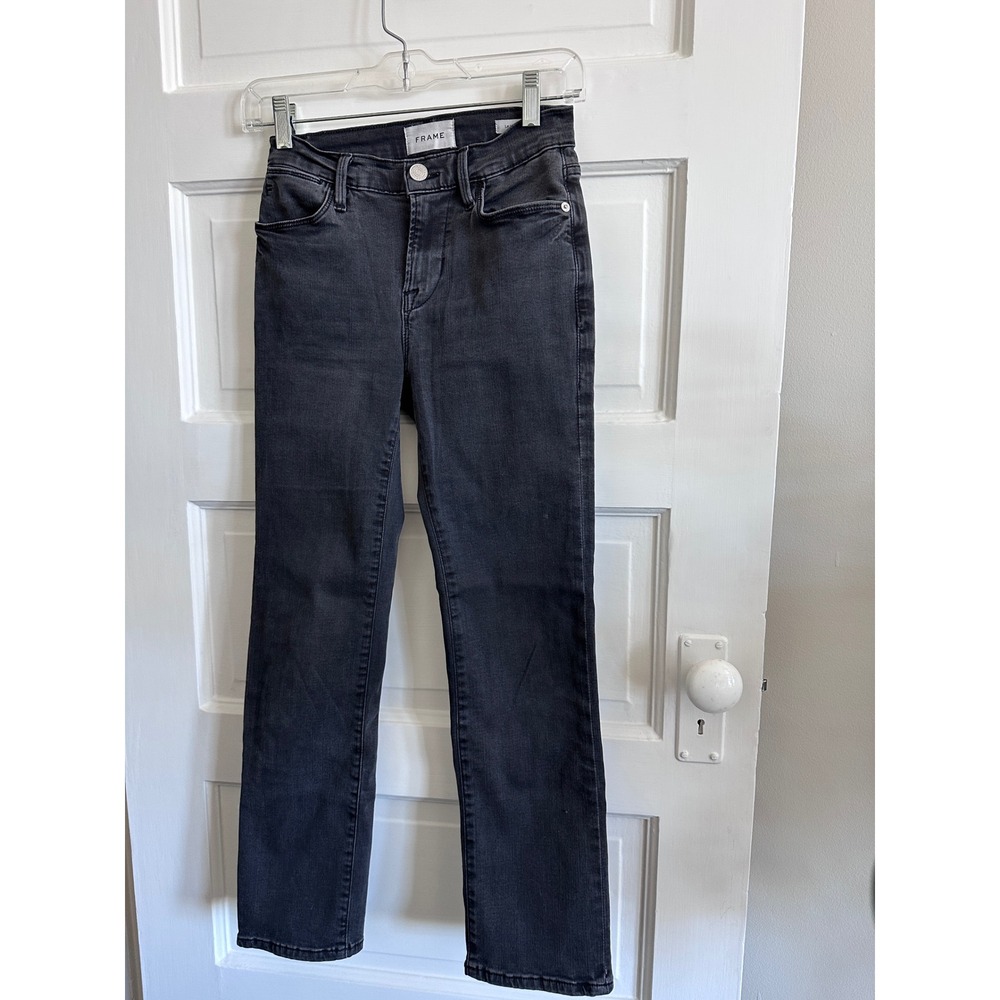 FRAME Le High Straight Jeans Washed Black High Rise Denim Size 25